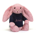 Bashful Tulip Pink Bunny with Personalized Navy Jumper
