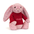 Bashful Tulip Pink Bunny with Personalized Red Jumper