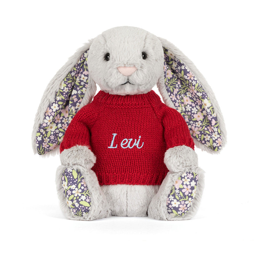 Blossom Silver Bunny 'Bloom' with Personalized Red Jumper