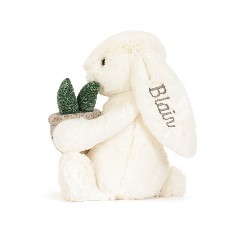Personalized Cream Bunny with Plant