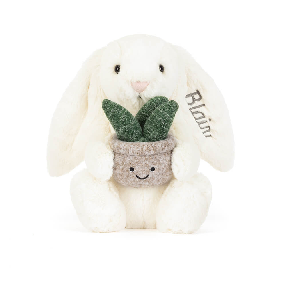 Personalized Cream Bunny with Plant